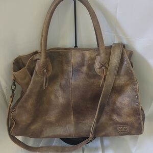 Bed Stu Distressed Taupe Leather Hand Bag With Removable Shoulder/Cross Strap
